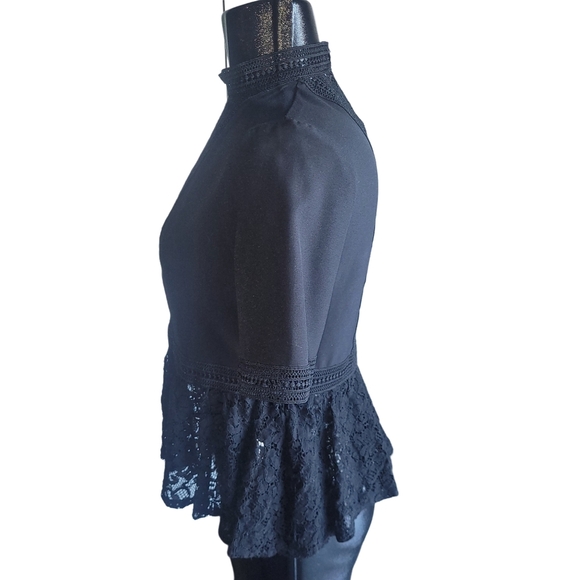 Zara Black Lace Detailed Short Sleeve Top with Peplum Hemline S - Picture 5 of 7